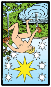 Carte de tarot rider White : arcane majeure (l’étoile) inversée