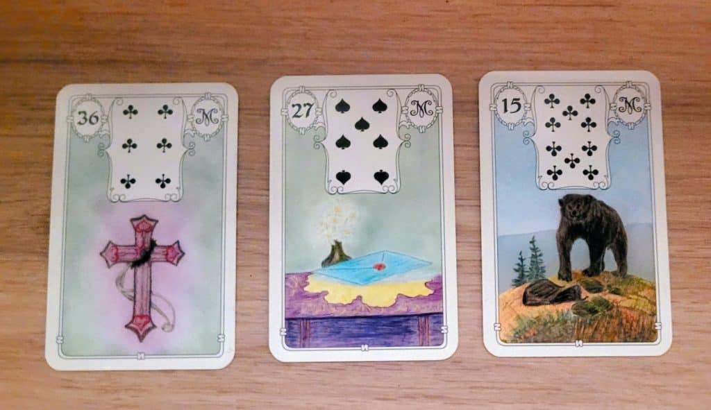 Lire un tirage de trois cartes de Lenormand