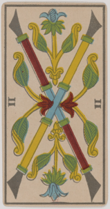 Tarot de Marseille, arcane mineur : deux de baguettes