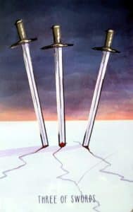 Le trois d&rsquo;&eacute;p&eacute;es du deck de tarot The Spacious Tarot - The three of swords from The Spacious Tarot Deck 